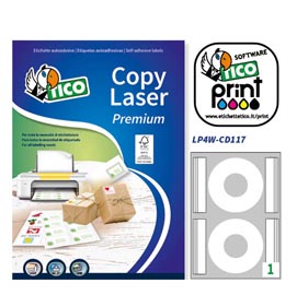 Etichetta adesiva per cd lp4w tico - carta bianca opaca - ø 117 mm - 2 etichette per foglio - scatola 100 fogli a4