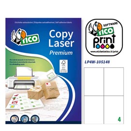 Etichetta adesiva lp4w - permanente - 105x148 mm - 4 etichette per foglio - bianco - tico - conf. 100 fogli a4