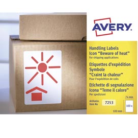 Etichette con simbolo (teme il calore) - 74x100 mm - permanente - rosso - avery - rotolo da 200 etichette