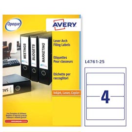 Etichetta adesiva l4761 - permanente - 192x61 mm - 4 etichette per foglio - bianco coprente - avery - conf. 25 fogli a4