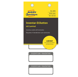 Etichetta per inventario - autoplastificata - permanente - rettangolare - 50x20 mm - 5 etichette per foglio - bianco - avery - blister da 10 fogli