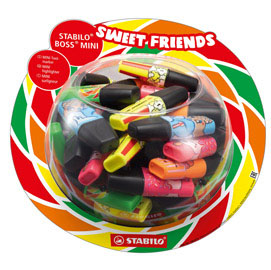 Evidenziatori boss mini sweet friends - colori assortiti - stabilo - boccia 50 pezzi