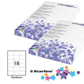 Etichetta adesiva- permanente - 70x48 mm - 18 etichette per foglio - bianco - starline - conf. 100 fogli a4