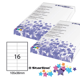 Etichetta adesiva - permanente - 105x36 mm - 16 etichette per foglio - bianco - starline - conf. 100 fogli a4