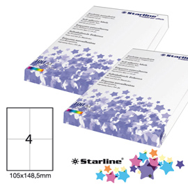 Etichetta adesiva - permanente - 105x148,5 mm - 4 etichette per foglio - bianco - starline - conf. 100 fogli a4