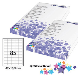Etichetta adesiva - permanente - 42x16,9 mm - 85 etichette per foglio - bianco - starline - conf. 100 fogli a4