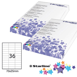 Etichetta adesiva - permanente - 70x25 mm - 36 etichette per foglio - bianco - starline - conf. 100 fogli a4