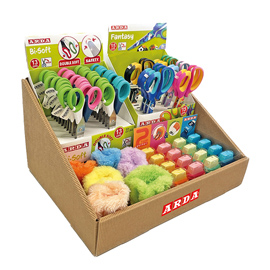 Forbici e temperamatite in piu' versioni - colori assortiti - arda - display 62 pezzi totali