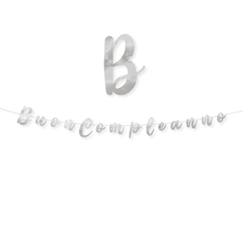 Festone buon compleanno - in cartoncino - argento - big party