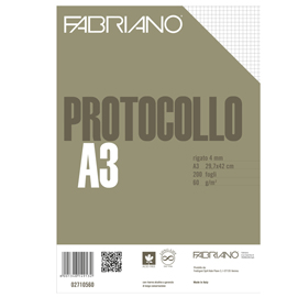 Fogli protocollo -  a4 - quadretto 4mm - 200 fogli - 60 gr - fabriano