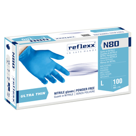 Guanti in nitrile n80b - ultrasottili - taglia l - azzurro - reflexx - conf. 100 pezzi