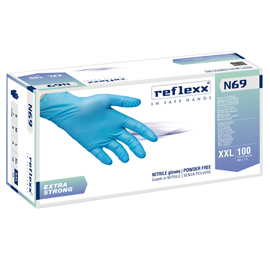 Guanti in nitrile extra strong n69 - senza polvere - taglia xxl - azzurro - reflexx - conf. 100 pezzi