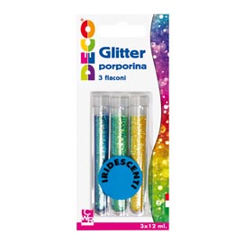 Glitter grana fine - 12ml - colori assortiti iridescenti -  cwr - blister 3 flaconi