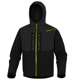 Giacca softshell horten - tessuto softshell/poliestere/elastan - con cappuccio - taglia m - nero/giallo - deltaplus