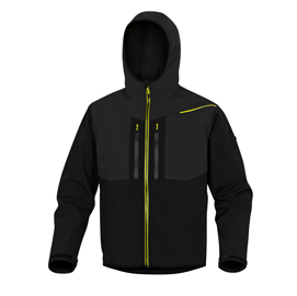 Giacca softshell horten - tessuto softshell/poliestere/elastan - con cappuccio - taglia xl - nero/giallo - deltaplus