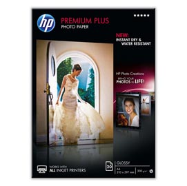 Hp - confezione da 20 fogli carta fotografica hp premium plus, lucida a4/210 x 297 mm - cr672a