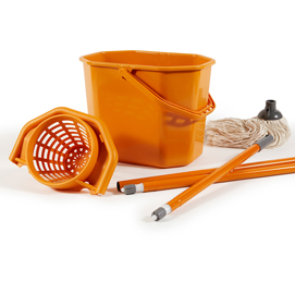 Kit per pavimenti secchiostrizza - secchio con strizzatore 12 l + mop 240 gr + manico da 130 cm - arancione - perfetto