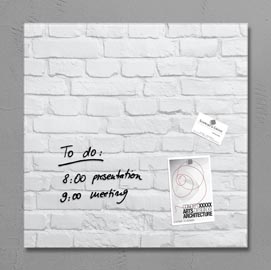 Lavagna magnetica in vetro artverum® - 480x480x15 mm - texture pietra bianca - sigel