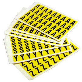 Lettere adesive da a a z - 19 x 14 mm - 36 et/fg - 26 fogli - nero/giallo - beaverswood - conf. 936 etichette