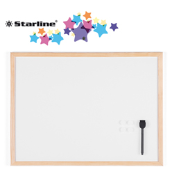 Lavagna bianca magnetica - 60x90 cm - cornice legno - bianco - starline