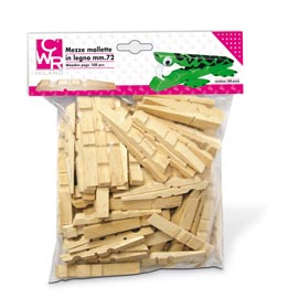 Mezze mollette legno - 72mm - cwr - sacchetto 100 pezzi
