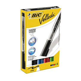 Marcatori whiteboard marker velleda liquid ink - punta tonda 2,3mm - astuccio  4 colori - bic