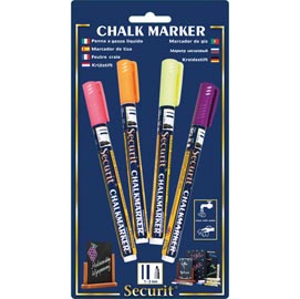 Marcatore a gesso liquido - punta fine da 1,00-2,00mm - colore assortiti tropical  - securit -  conf. 4 pezzi