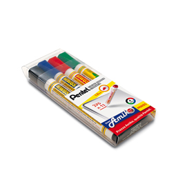 Marcatore per lavagne cancellabili mw85 - punta conica 4,40mm - astuccio 4 colori  - amiko