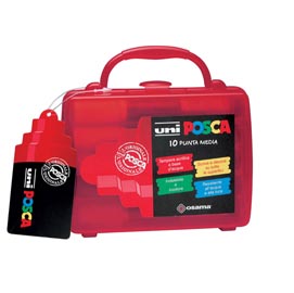 Marcatore a base d'acqua uni posca pc5m  - punta media da 1,8 a 2,5mm - 10 colori assortiti - uni mitsubishi - conf. 10 pezzi