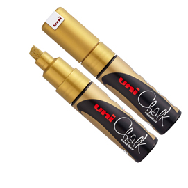 Marcatore a gesso liquido uni chalk marker - punta a scalpello da 1,80-2,50mm - oro - uni mitsubishi