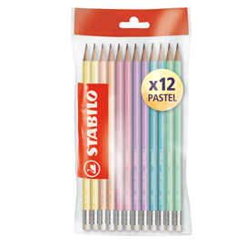 Matita in grafite swano pastel - gradazione hb - con gommino - fusto in 6 colori pastel - stabilo - conf. 12 pezzi