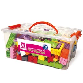 Mattoncini e accessori midi da costruzione - in abs - colori assortiti - cwr - bauletto da 188 pezzi