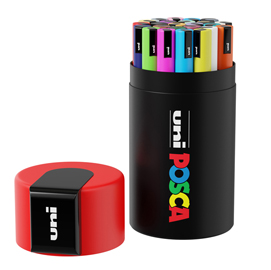 Marcatore uni posca - punta media 1,8-2,5 mm - colori assortiti - uni mitsubishi - gift box 24 pezzi