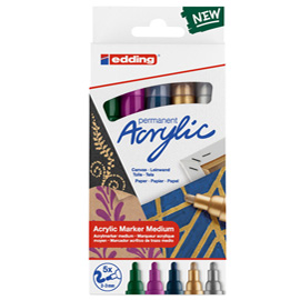 Marcatore acrilico 5100 medium festa - colori assortiti - edding - conf. 5 pezzi