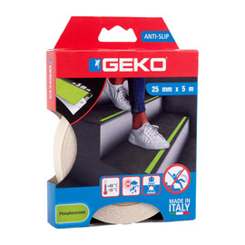Nastro adesivo antiscivolo fosforescente antislip 25mm x 5mt geko