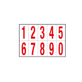 Numero adesivo da 0 a 9 - pvc - 56 x 99 mm - 10 et/fg - 1 foglio - rosso/bianco