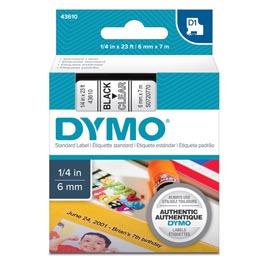 Nastro d1 436100 - 6 mm x 7 mt - nero/trasparente - dymo