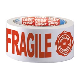 Nastro adesivo con scritta fragile e sigillo di sicurezza - ppl - 50 mm x 66 mt - tesa