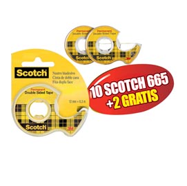 Nastro biadesivo scotch® 665 - in chiocciola - 6,3 mt x 12 mm - trasparente - scotch® - promo pack 10+2 pezzi