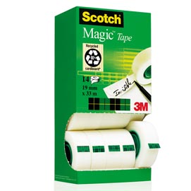Nastro adesivo scotch® magic™ 810 - invisibile - permanente - 19 mm x 33 mt - trasparente - scotch® - multi pack 12+2 rotoli