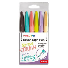 Pennarello brush trendy sign pen - colori assortiti - pentel - conf. 6 pezzi