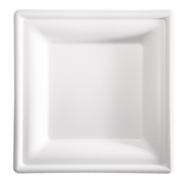 Piatto quadrato monouso - 20 x 20 cm - canna da zucchero - bianco - signor bio - conf. 50 pezzi