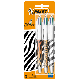 Penna sfera a scatto 4 colori animalier - 1.0 mm - bic - conf. 3 pezzi