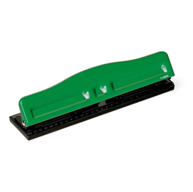 Perforatore 840 - massimo 8 fogli - 4 fori regolabili - passo 6/8 cm - verde - lebez