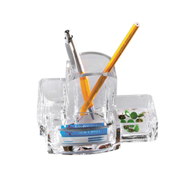 Portacancelleria con portapenne - acrilico - 15x10x9 cm - trasparente - lebez