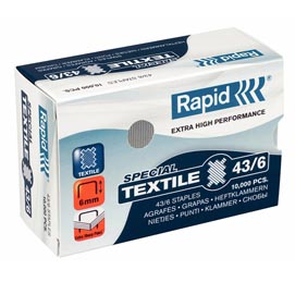Punti rapid super strong textile - 43/6 - acciaio zincato - per tessuti - rapid - conf. 10000 pezzi
