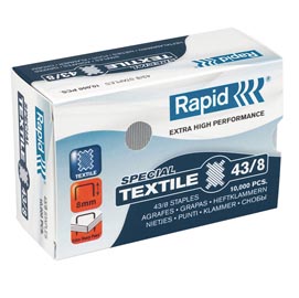 Punti rapid super strong textile - 43/8 - acciaio zincato - per tessuti - metallo - rapid - conf. 10000 pezzi