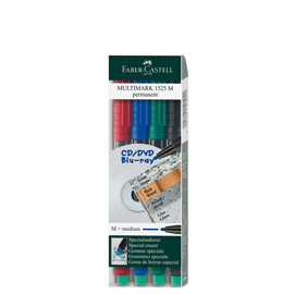 Pennarello multimark universale permanente con gomma  - punta media 1,0mm - astuccio 4 colori - faber castell