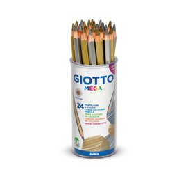 Pastelli colorati mega - esagonale Ø 9mm lunghezza 18cm e mina Ø 5,50mm - giotto - barattolo 14 oro + 10 argento
