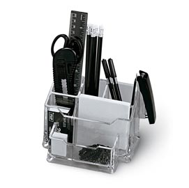 Portatutto da banco - plexiglass - 19x12x10 cm - accessori inclusi - trasparente - lebez